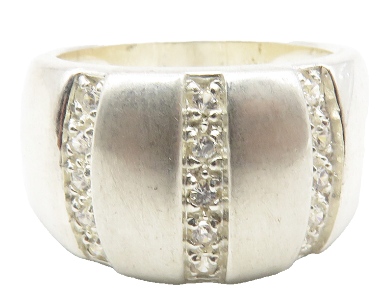 925 Sterling Silver  Vintage Topaz Pattern Shiny Matte Band Ring Sz 5  RG11482