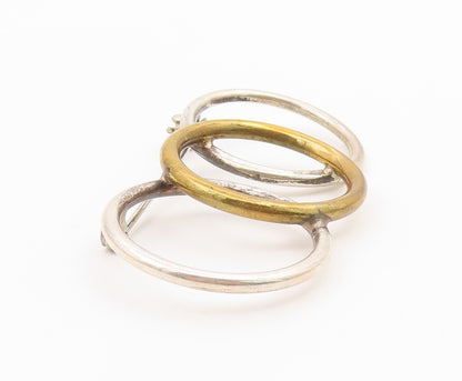 925 Silver  Vintage Two Tone Overlapping Open Circles Brooch Pin  BP9703