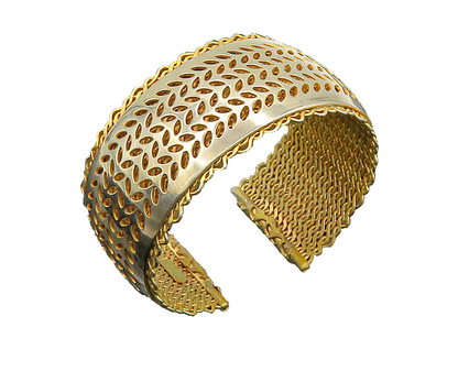 VOLUPTE 925 terling Silver  Vintage Shiny Floral Leaf Vine Cuff Bracelet  BT8069