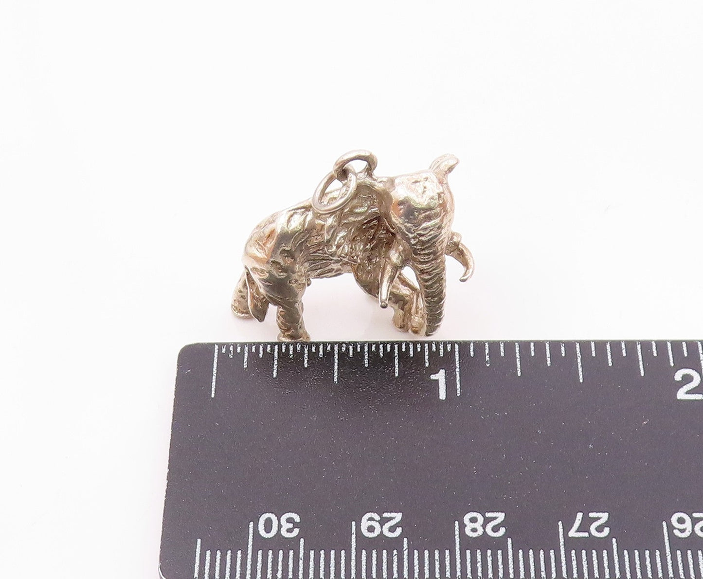 925 Sterling Silver  Vintage Shiny Sculpted Elephant Animal Pendant  PT15344