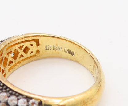 925 Sterling Silver Vintage Ring Gold Plated Solid Topaz Inlay  Sz 7  RG29877
