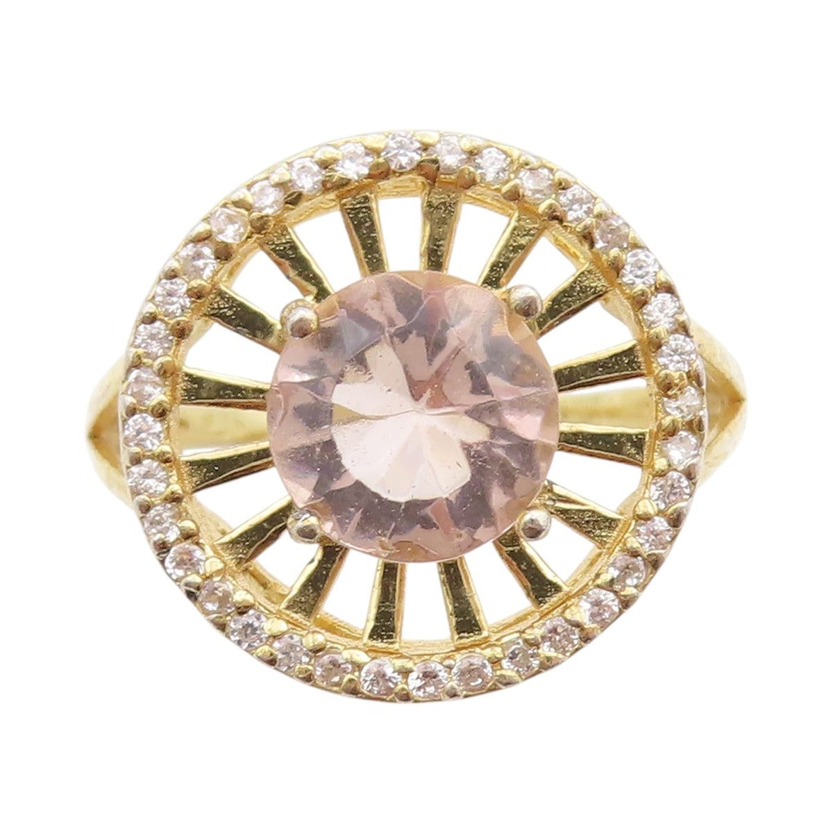 925 Sterling Silver Vintage Ring Gold Plated 2 Tone Topaz Wheel  Sz 8  RG33111