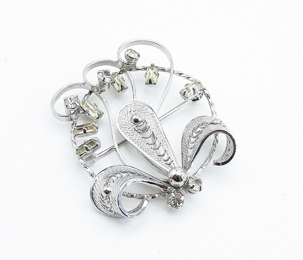 ESPO 925 Sterling Silver  Vintage Topaz Filigree Flower Brooch Pin  BP2827