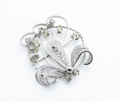 ESPO 925 Sterling Silver  Vintage Topaz Filigree Flower Brooch Pin  BP2827
