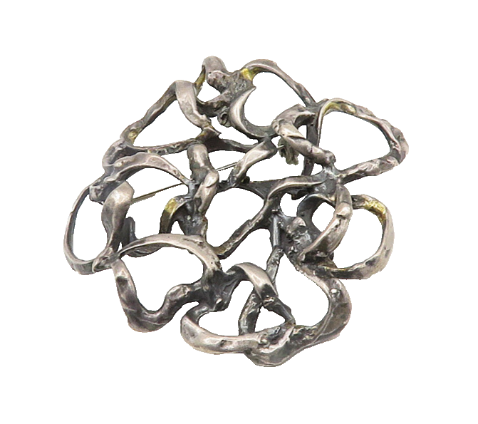 925 Sterling Silver  Vintage Brutalist Sculpted Dark Tone Brooch Pin  BP7608