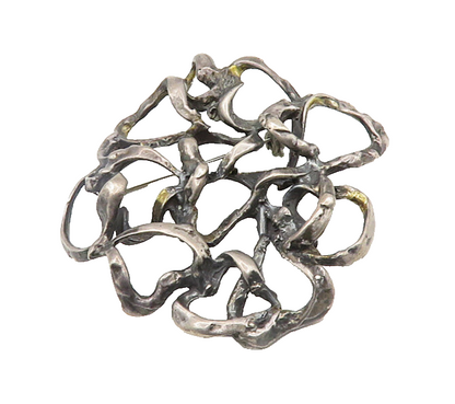 925 Sterling Silver  Vintage Brutalist Sculpted Dark Tone Brooch Pin  BP7608