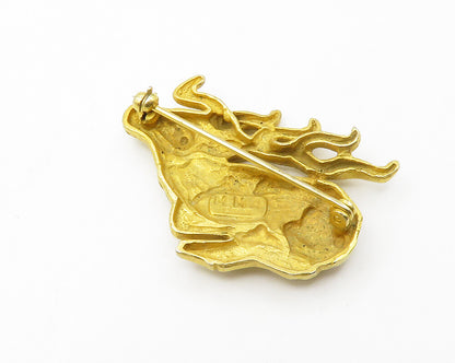 MMA 925 Sterling Silver Vintage Shiny Gold Plated Reindeer Brooch Pin  BP5471