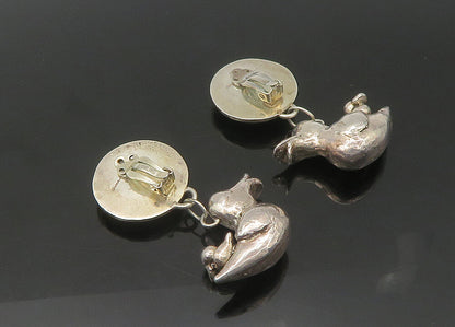 SUSAN CUMMINGS 925 Silver  Vintage Mom & Baby Duck Non Pierce Earrings EG10912