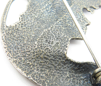 925 Sterling Silver Vintage Oxidized Woman's Profile Round Brooch Pin BP1622