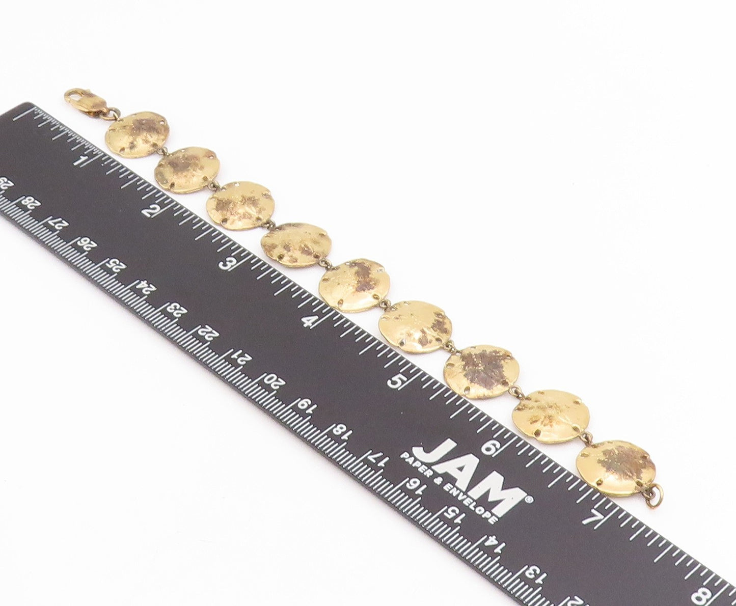 925 Sterling Silver Vintage Bracelet Gold Plated Etched Circular Link  BT11682