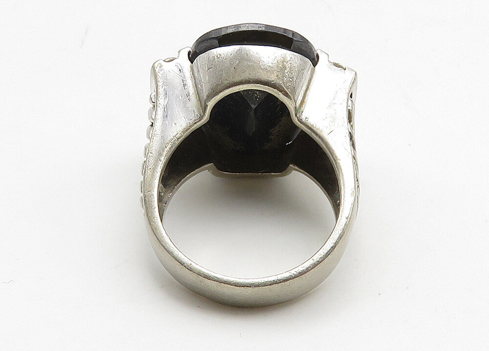 925 Sterling Silver  Vintage Hematite & Topaz Cocktail Ring Sz 6  RG10471