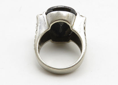 925 Sterling Silver  Vintage Hematite & Topaz Cocktail Ring Sz 6  RG10471