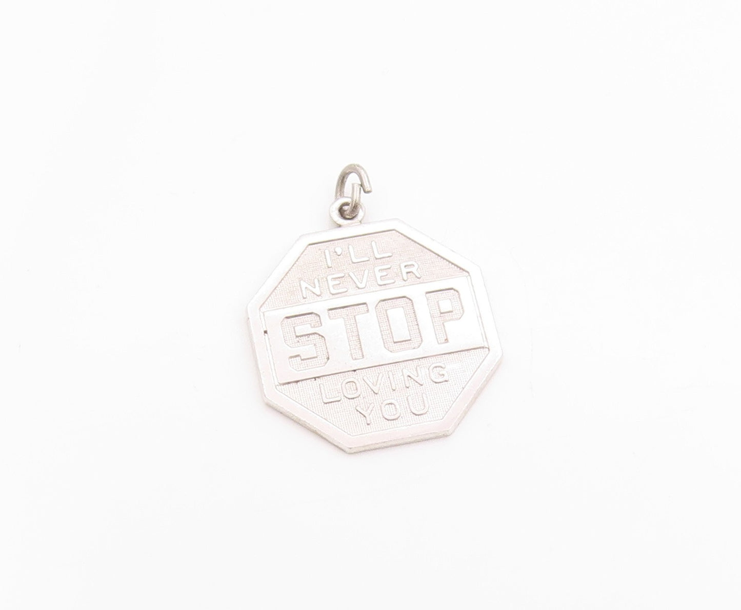 925 Sterling Silver Vintage Pendant I'll Never Stop Loving U Sign Charm  PT24873