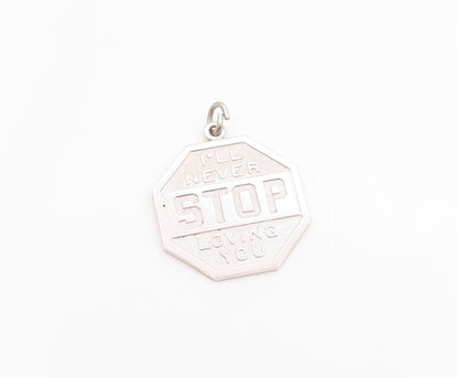 925 Sterling Silver Vintage Pendant I'll Never Stop Loving U Sign Charm  PT24873