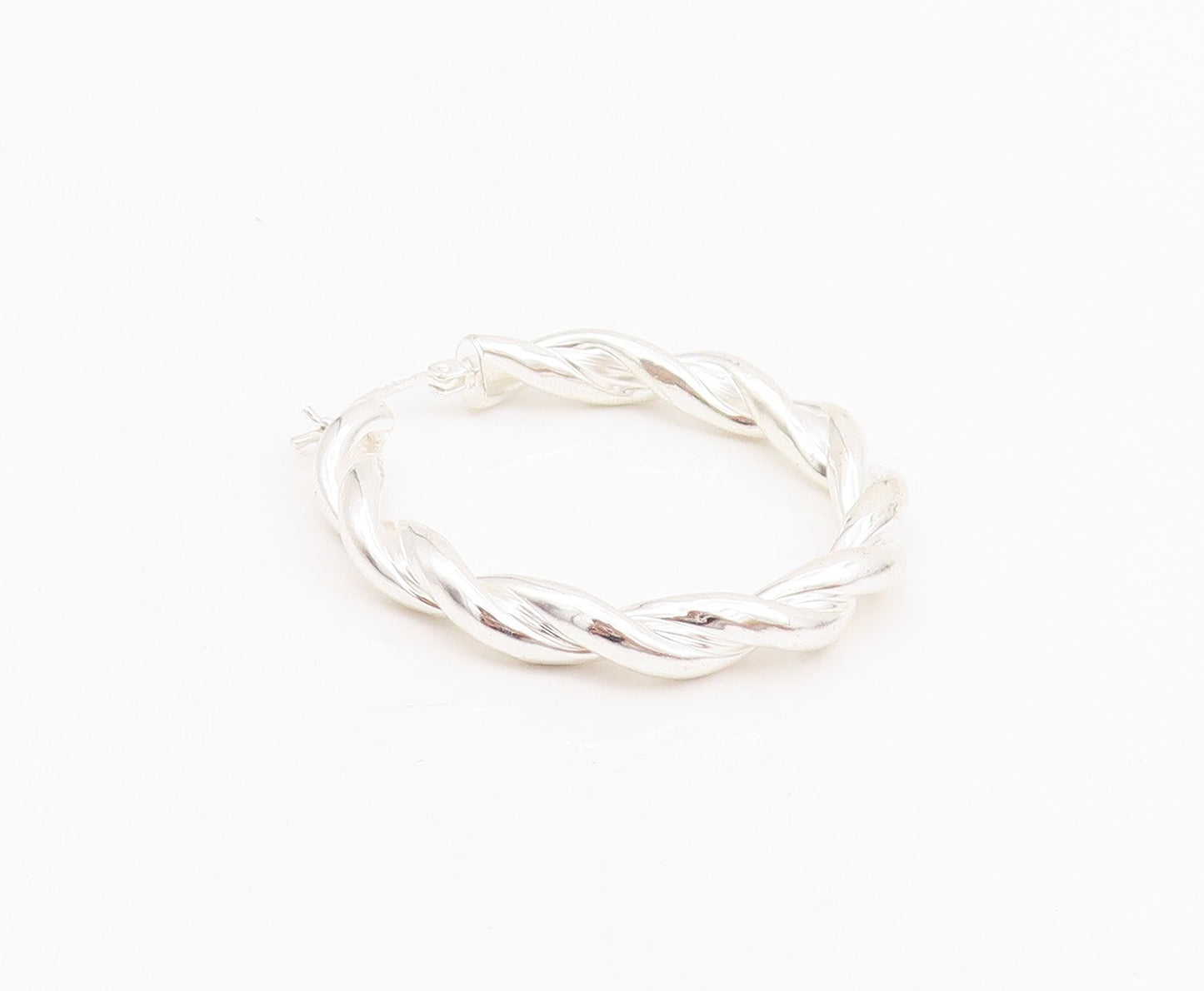 925 Sterling Silver Vintage Earrings Modernist Twisted Wire Design Hoops EG13651