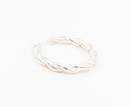 925 Sterling Silver Vintage Earrings Modernist Twisted Wire Design Hoops EG13651