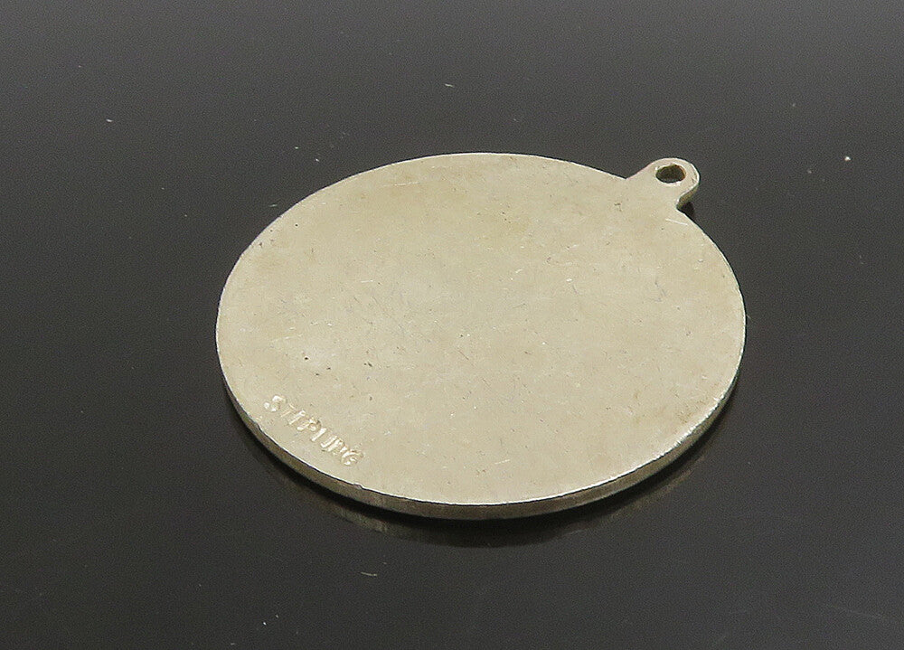925 Sterling Silver  Vintage Dog Paw Print & House Round Pendant  PT19108