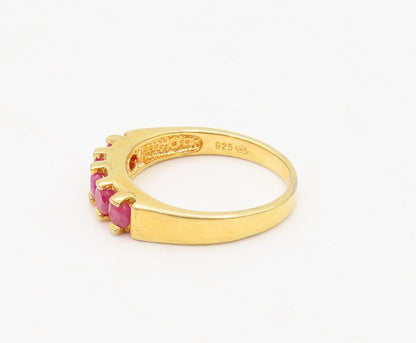925 Sterling Silver Vintage Ring Gold Plated Inlay Round Ruby Sz 6  RG27651