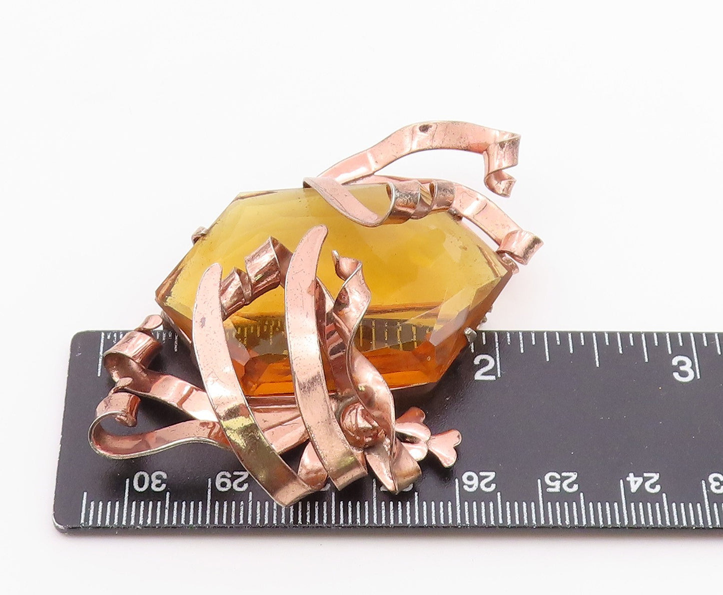 925 Silver  Vintage Rose Plated Wire Wrapped Orange Quartz Brooch Pin  BP9720
