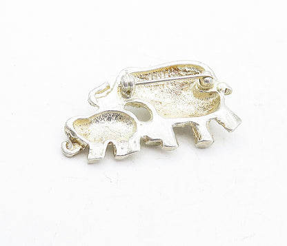 MEXICO 925 Sterling Silver  Vintage Mom & Baby Elephant Brooch Pin  BP1896