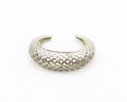 925 Sterling Silver  Vintage Shiny Basket Weaved Dome Cuff Bracelet  BT7466