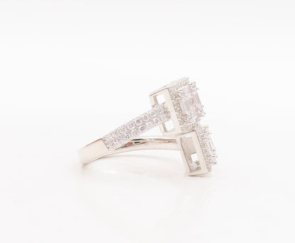 925 Sterling Silver Vintage Ring Square Cut Halo CZ Bypass Band  Sz 7.5  RG29045