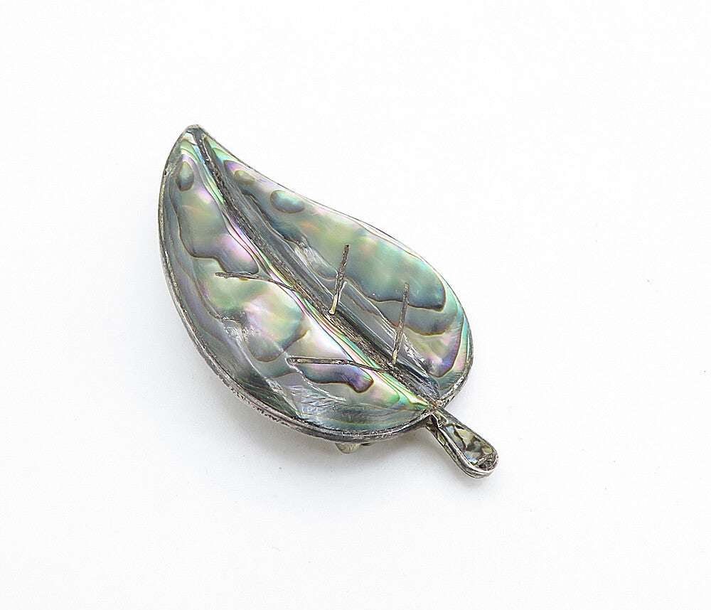 MEXICO 925 Sterling Silver  Vintage Abalone Single Leaf Brooch Pin  BP2802