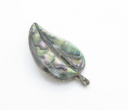 MEXICO 925 Sterling Silver  Vintage Abalone Single Leaf Brooch Pin  BP2802