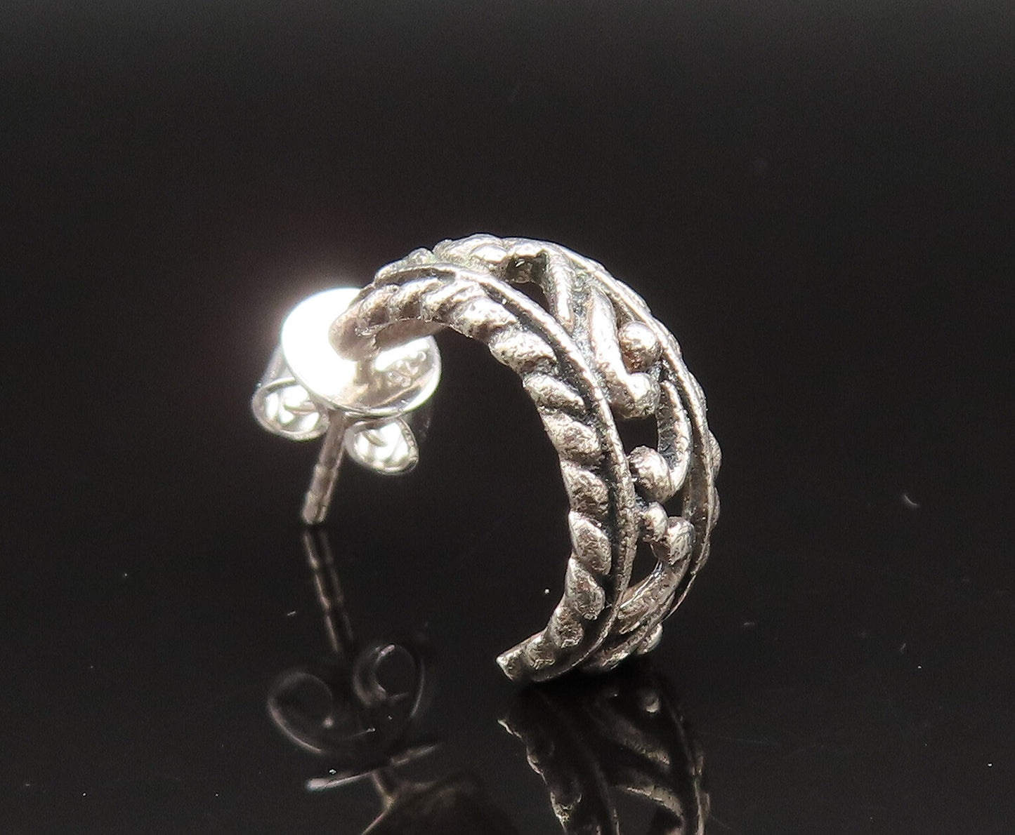 925 Sterling Silver  Vintage Rope Twist Edge Scroll Hoop Earrings  EG11699