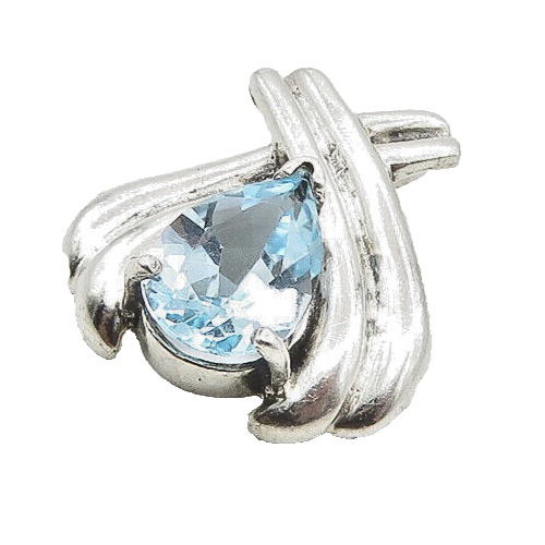 925 Sterling Silver  Tear Drop Blue Topaz Shiny Ribbon Pendant  PT13880