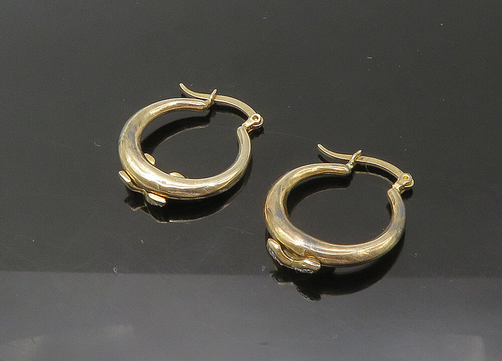 925 Silver   Vintage Shiny Genuine Diamond Gold Plated Hoop Earrings  EG10983