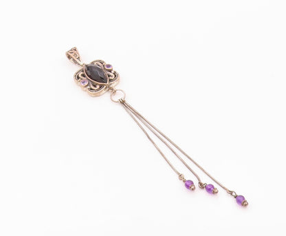 925 Sterling Silver  Vintage Black Spinel & Amethyst Swirl Pendant  PT18492