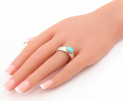 925 Sterling Silver Vintage Ring Classic Cabochon Turquoise Band  Sz 11  RG34890