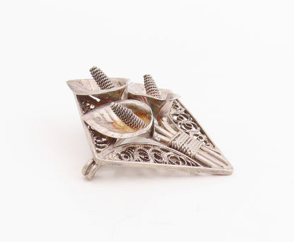 925 Sterling Silver Vintage Brooch Pin Etched Filigree Calla Lily Flower BP12326