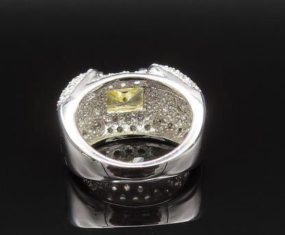 925 Silver  Vintage Emerald Cut Citrine & Cubic Zirconia Ring Sz 7.5  RG25498