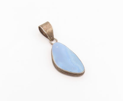 925 Sterling Silver Vintage Pendant Blue Opal Modernist Teardrop Charm  PT26094