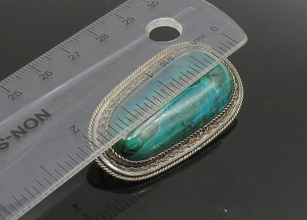 ISRAEL 925 Sterling Silver  Vintage Cabochon Eilat Stone Brooch Pin  BP9045