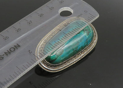 ISRAEL 925 Sterling Silver  Vintage Cabochon Eilat Stone Brooch Pin  BP9045