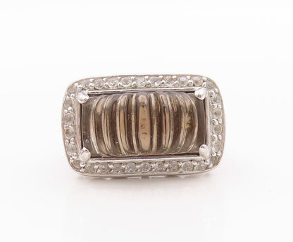 925 Sterling Silver Vintage Ring Modernist Grooved Gemstone  Sz 5  RG32501