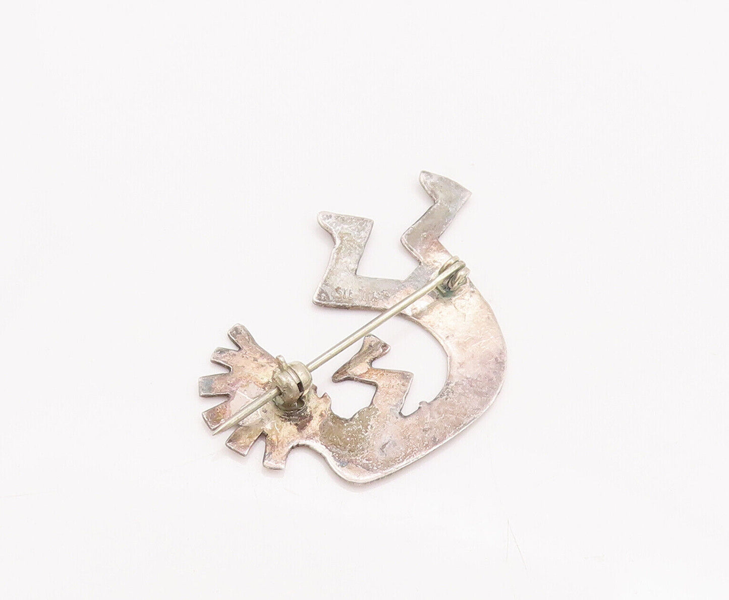 925 Sterling Silver Vintage Brooch Pin NAVAJO Cutout Etched Trible Man  BP10800
