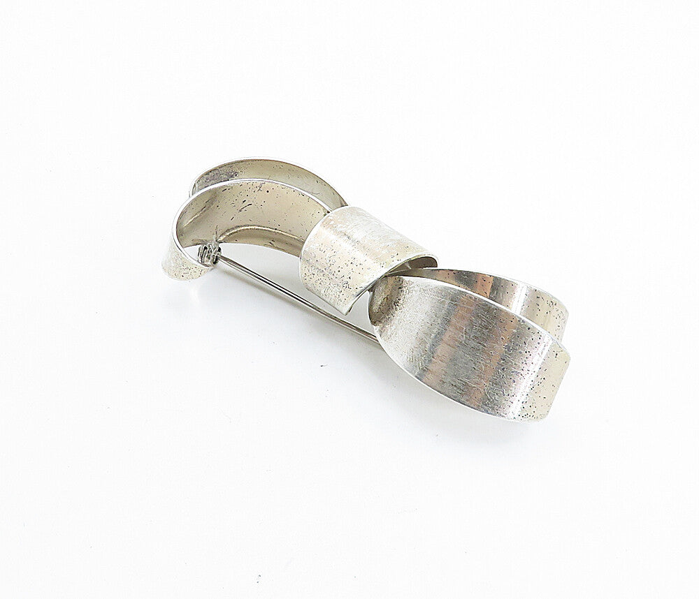 NAPIER 925 Sterling Silver  Vintage Modernist Ribbon Bow Brooch Pin  BP2664