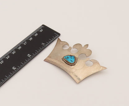NW NAVAJO 925 Sterling Silver Vintage Turquoise Royal Crown Brooch Pin BP10243