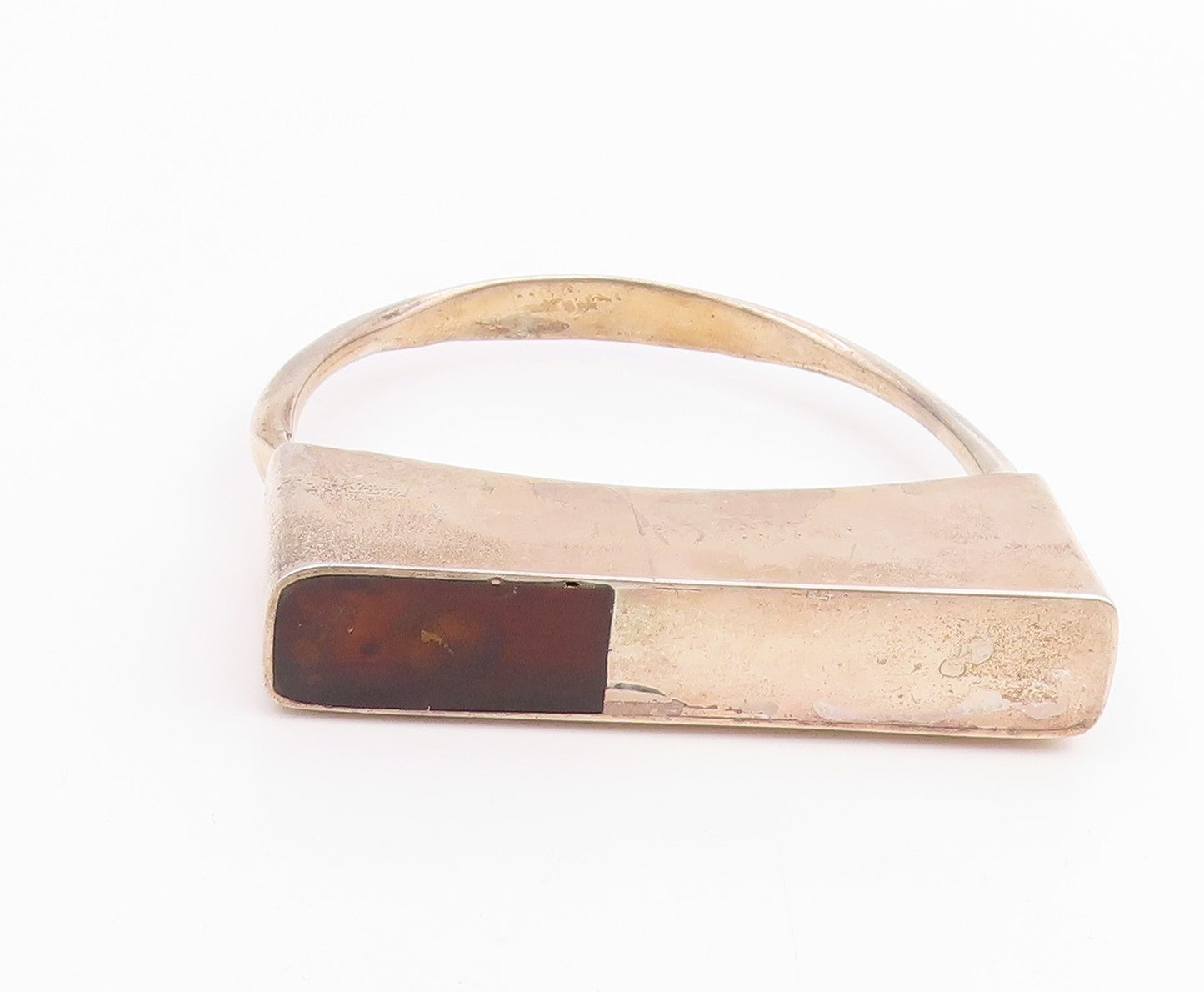 925 Sterling Silver Vintage Bracelet POLAND Amber Geometric Bar Bangle  BT11972