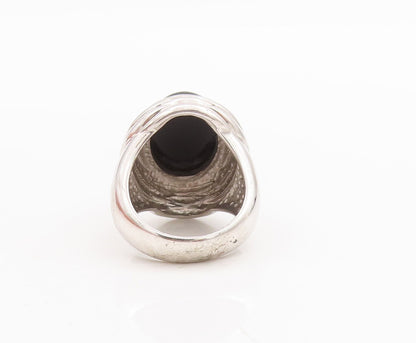 925 Sterling Silver Vintage Ring Oval Cabochon Onyx Grooved Dome Sz 8  RG29049