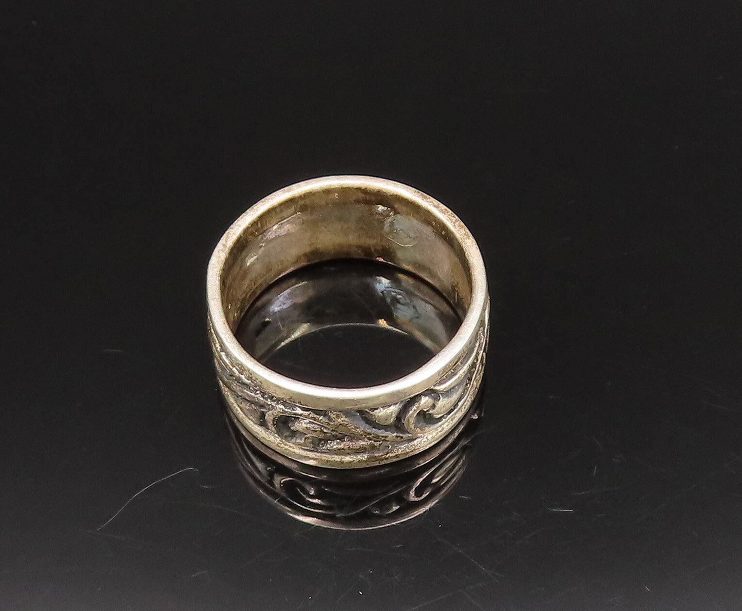 925 Sterling Silver  Vintage Carved Vine Swirl Band Ring Sz 7.5  RG25778