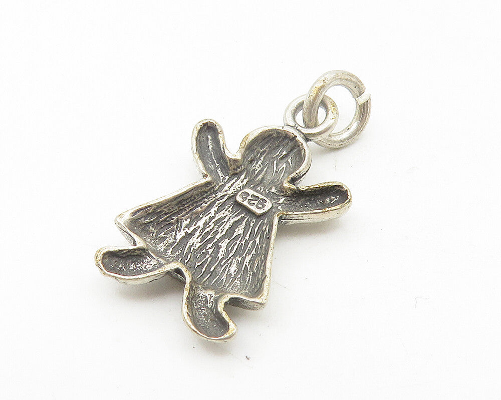 925 Sterling Silver  Vintage Dark Tone Girl In Dress Motif Pendant  PT8900