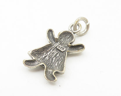 925 Sterling Silver  Vintage Dark Tone Girl In Dress Motif Pendant  PT8900