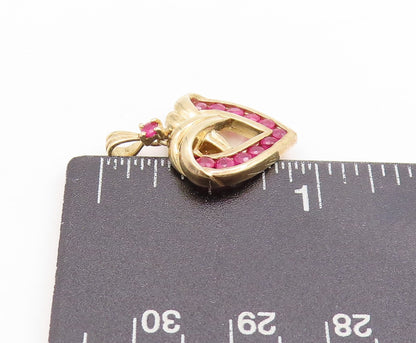 925 Sterling Silver Vintage Pendant Gold Plated Ruby Love Heart Charm  PT25104