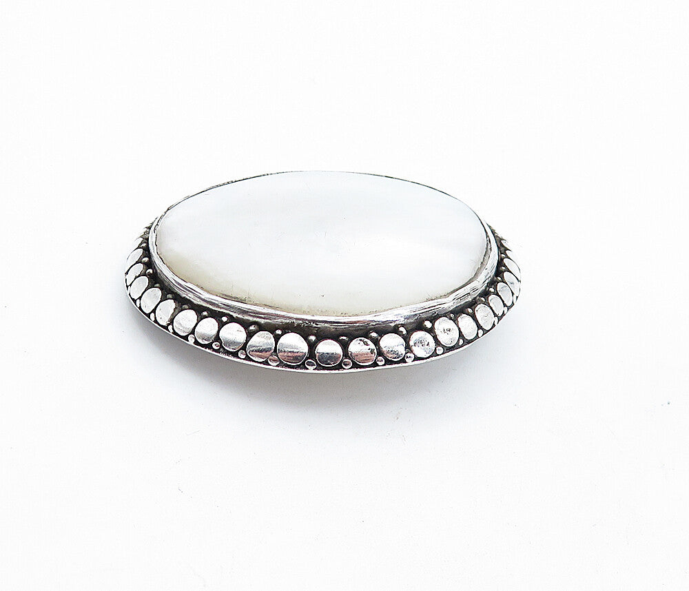 925 Sterling Silver  Vintage Mother Of Pearl Circle Pattern Brooch Pin  BP1644