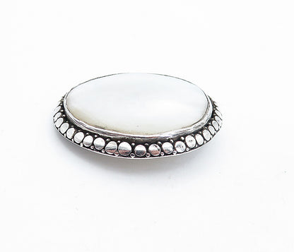 925 Sterling Silver  Vintage Mother Of Pearl Circle Pattern Brooch Pin  BP1644